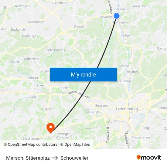 Mersch, Stäereplaz to Schouweiler map