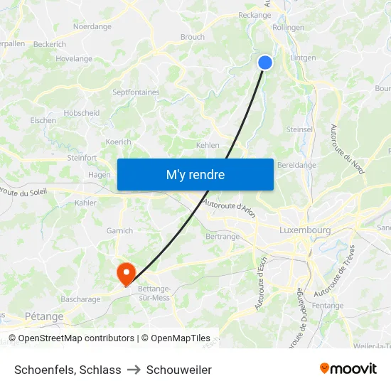 Schoenfels, Schlass to Schouweiler map