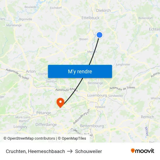 Cruchten, Heemeschbaach to Schouweiler map