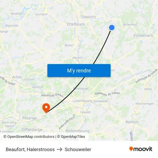 Beaufort, Halerstrooss to Schouweiler map
