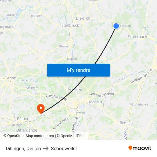 Dillingen, Déiljen to Schouweiler map