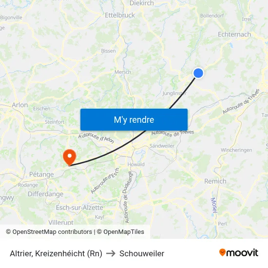 Altrier, Kreizenhéicht (Rn) to Schouweiler map