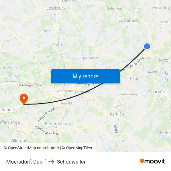Moersdorf, Duerf to Schouweiler map