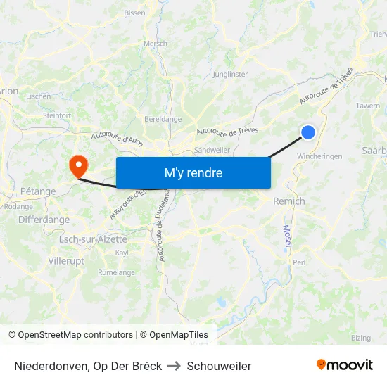 Niederdonven, Op Der Bréck to Schouweiler map