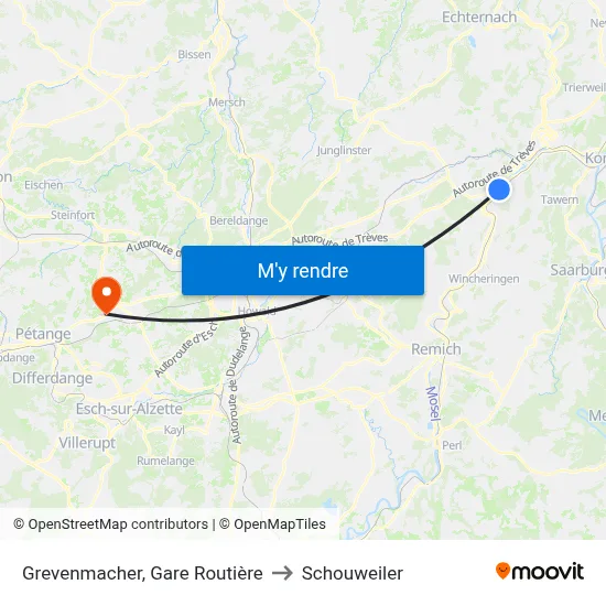 Grevenmacher, Gare Routière to Schouweiler map