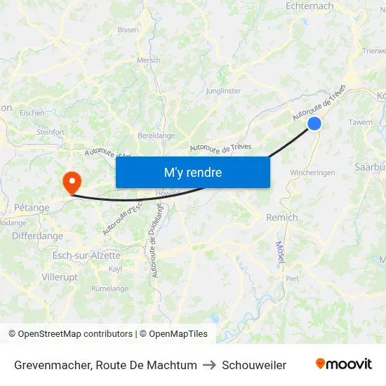 Grevenmacher, Route De Machtum to Schouweiler map