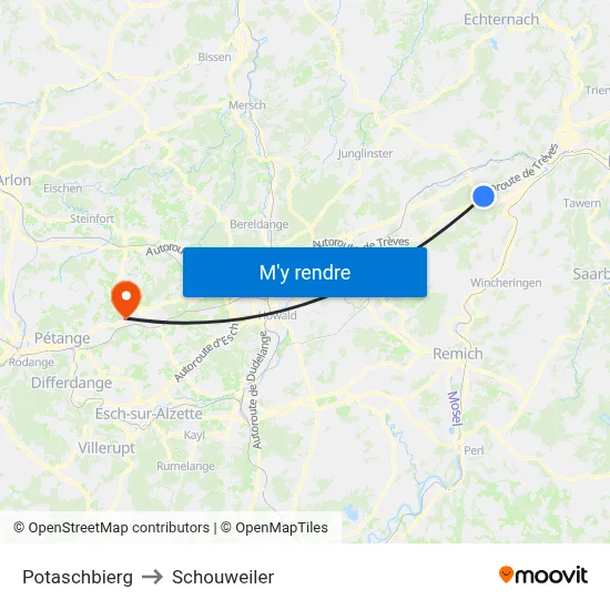 Potaschbierg to Schouweiler map