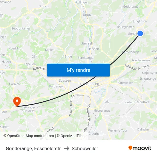 Gonderange, Eeschëlerstr. to Schouweiler map