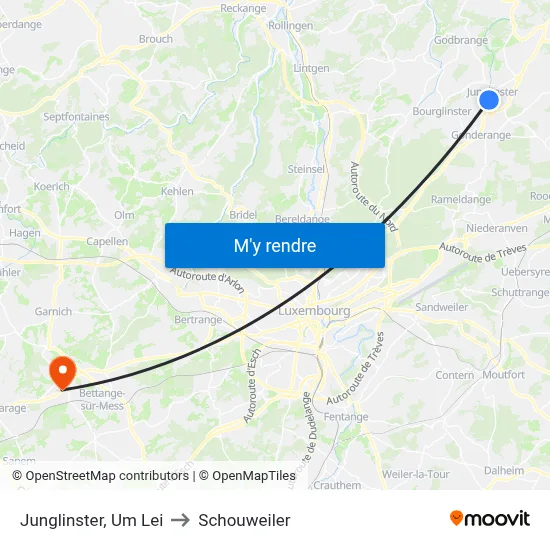 Junglinster, Um Lei to Schouweiler map