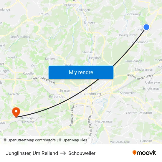 Junglinster, Um Reiland to Schouweiler map