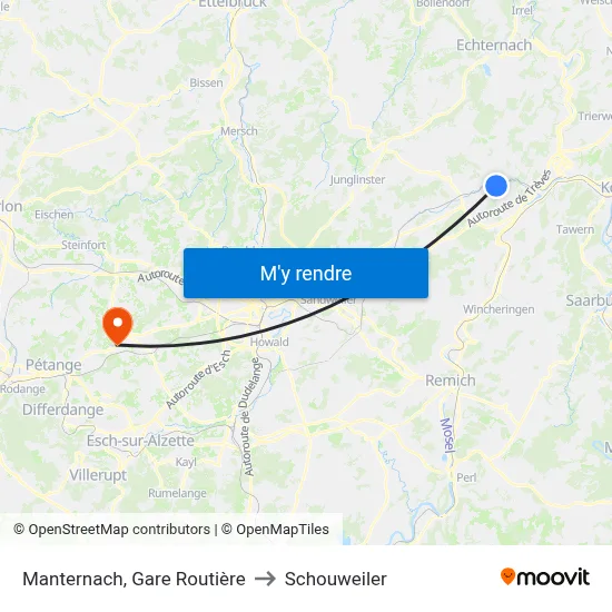 Manternach, Gare Routière to Schouweiler map