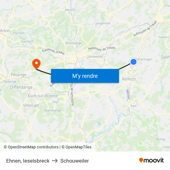 Ehnen, Ieselsbreck to Schouweiler map