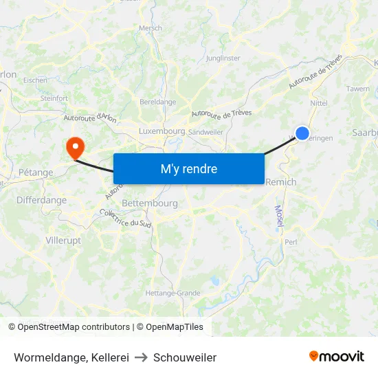 Wormeldange, Kellerei to Schouweiler map