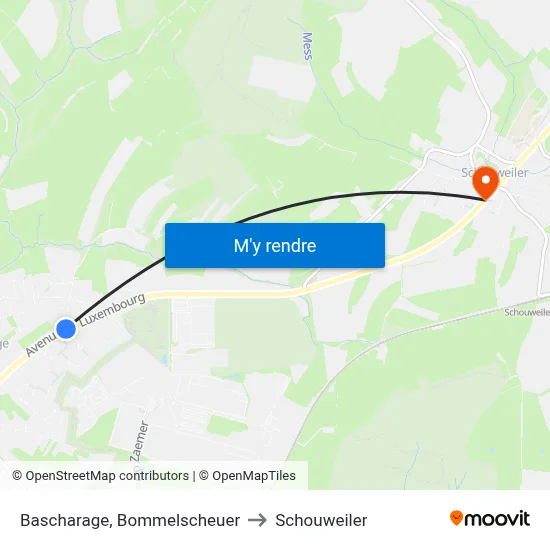 Bascharage, Bommelscheuer to Schouweiler map