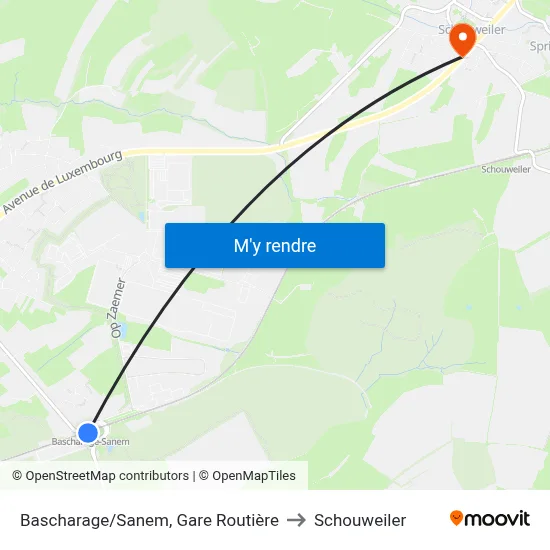 Bascharage/Sanem, Gare Routière to Schouweiler map
