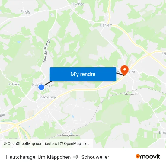 Hautcharage, Um Kläppchen to Schouweiler map