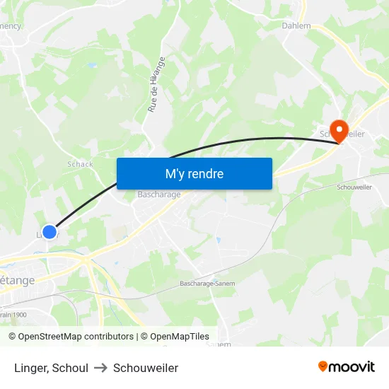 Linger, Schoul to Schouweiler map