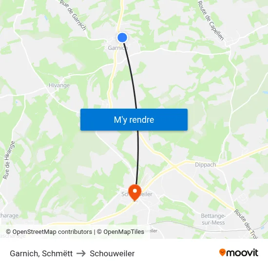 Garnich, Schmëtt to Schouweiler map