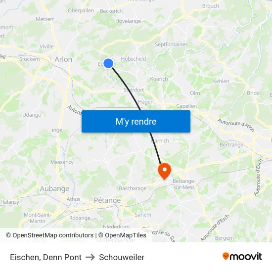 Eischen, Denn Pont to Schouweiler map