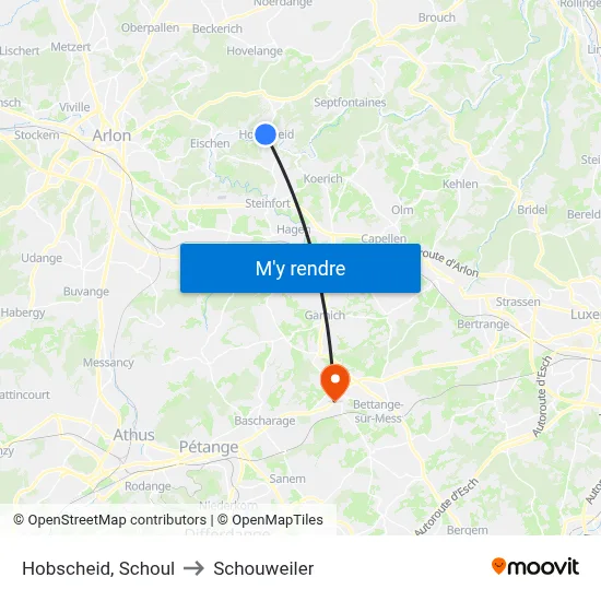 Hobscheid, Schoul to Schouweiler map