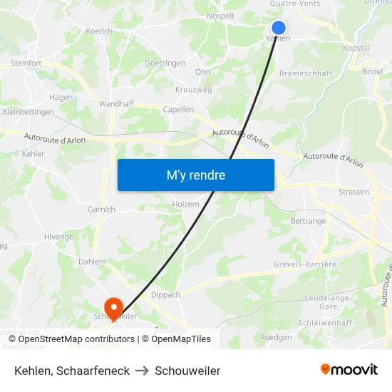 Kehlen, Schaarfeneck to Schouweiler map