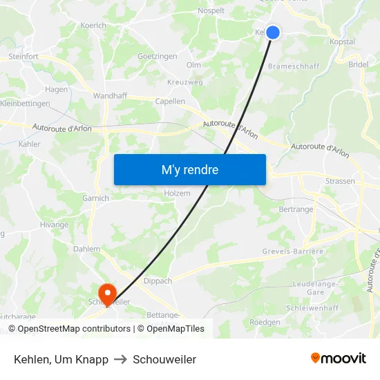 Kehlen, Um Knapp to Schouweiler map