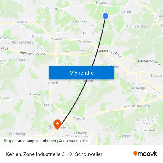 Kehlen, Zone Industrielle 3 to Schouweiler map