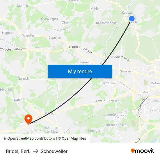 Bridel, Berk to Schouweiler map