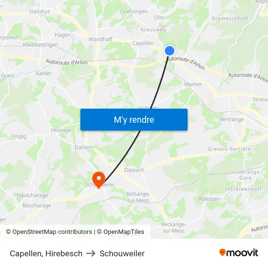 Capellen, Hirebesch to Schouweiler map
