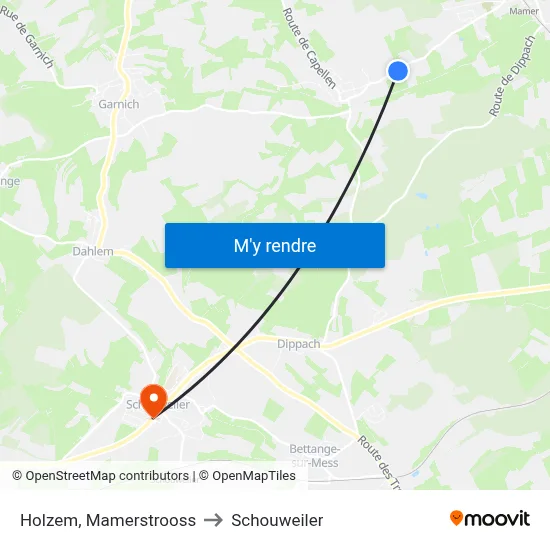 Holzem, Mamerstrooss to Schouweiler map