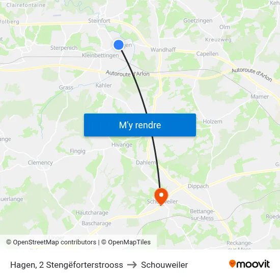 Hagen, 2 Stengëforterstrooss to Schouweiler map