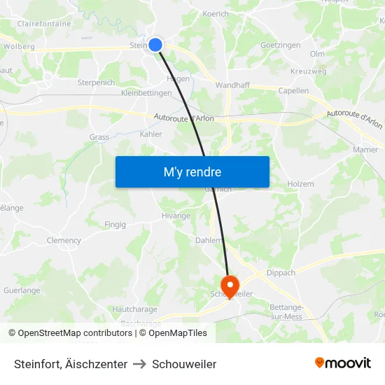 Steinfort, Äischzenter to Schouweiler map