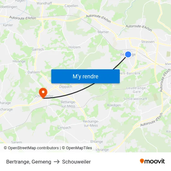 Bertrange, Gemeng to Schouweiler map