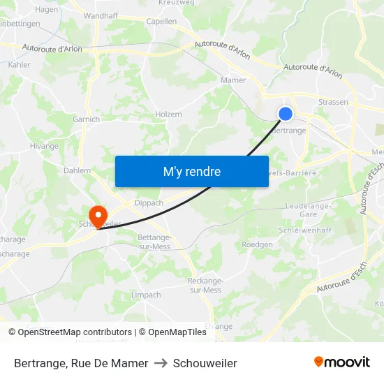Bertrange, Rue De Mamer to Schouweiler map