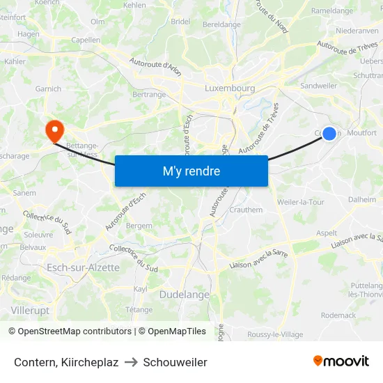 Contern, Kiircheplaz to Schouweiler map