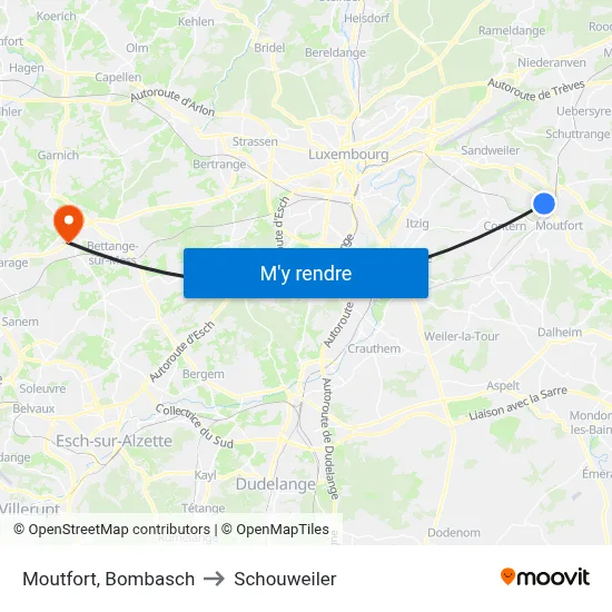 Moutfort, Bombasch to Schouweiler map