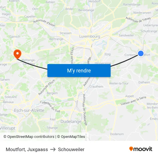 Moutfort, Juxgaass to Schouweiler map