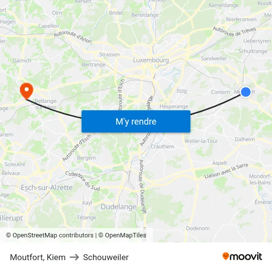 Moutfort, Kiem to Schouweiler map
