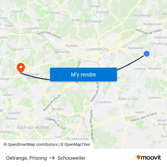 Oetrange, Prisong to Schouweiler map