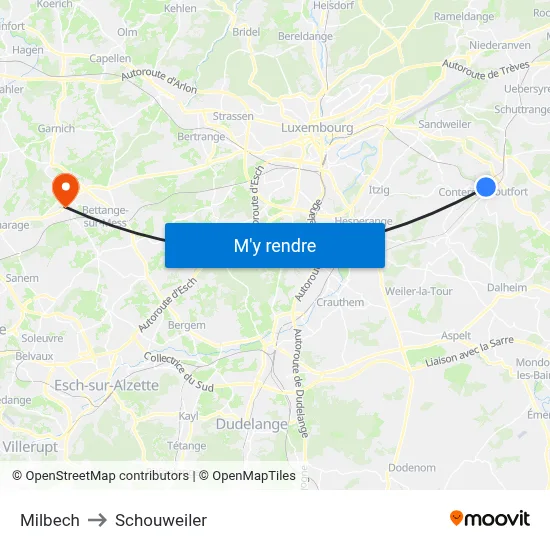 Milbech to Schouweiler map
