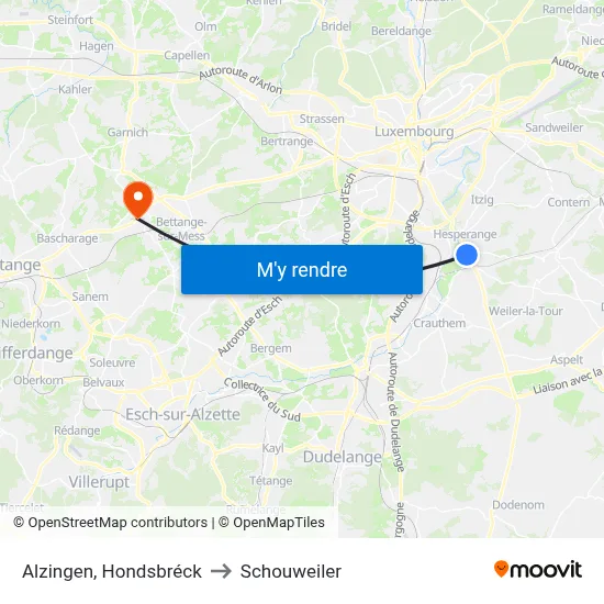 Alzingen, Hondsbréck to Schouweiler map