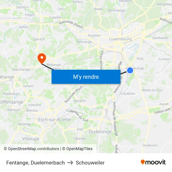Fentange, Duelemerbach to Schouweiler map