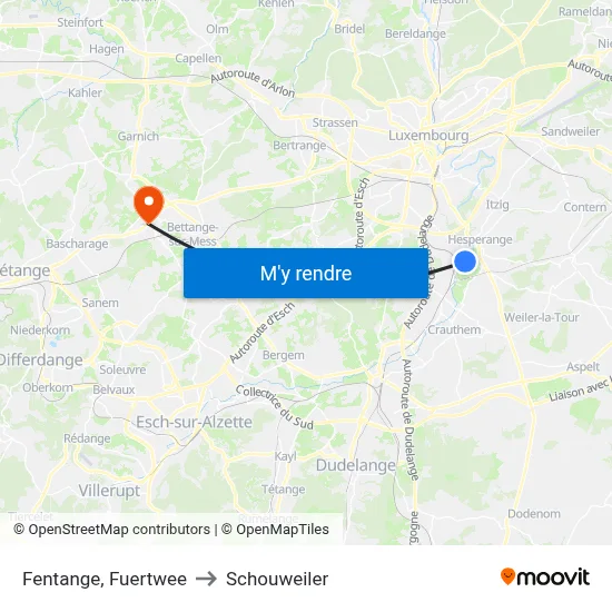 Fentange, Fuertwee to Schouweiler map