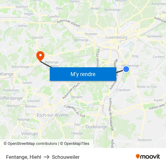 Fentange, Hiehl to Schouweiler map