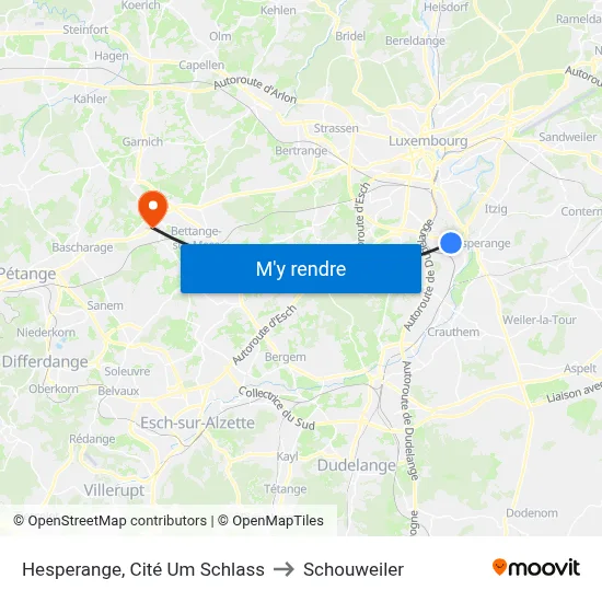 Hesperange, Cité Um Schlass to Schouweiler map