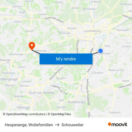 Hesperange, Wollefsmillen to Schouweiler map