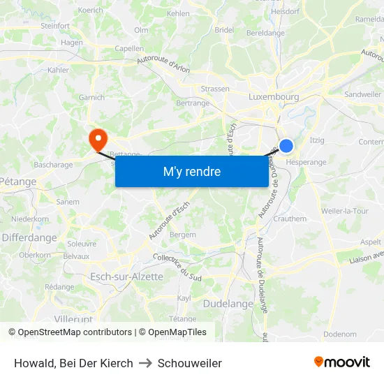 Howald, Bei Der Kierch to Schouweiler map