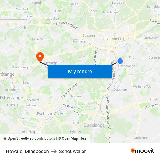 Howald, Minsbësch to Schouweiler map