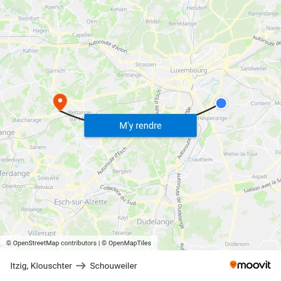 Itzig, Klouschter to Schouweiler map