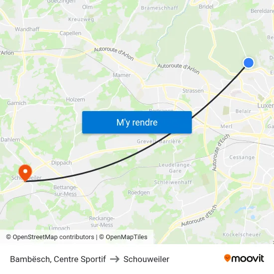 Bambësch, Centre Sportif to Schouweiler map